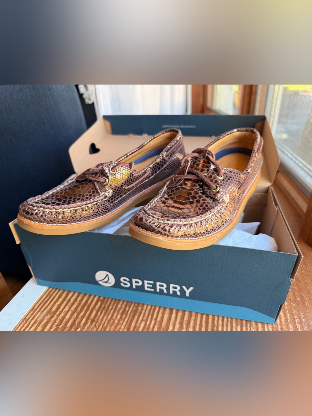 Sperry Brown Croc-Embossed Leather Boat Shoes